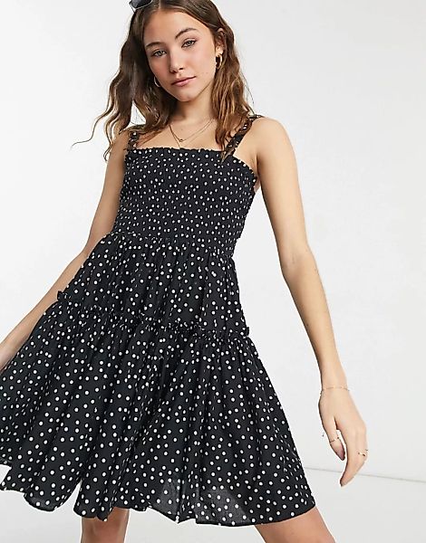 ASOS DESIGN – Mini-Camisole-Sommerkleid mit unversäubertem Saum und schwarz günstig online kaufen