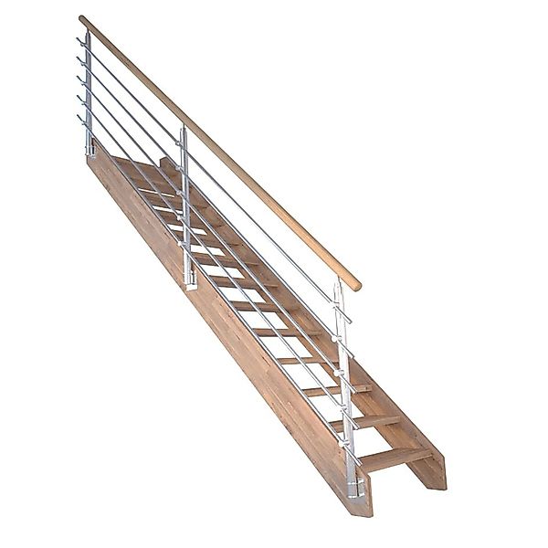 Treppe Mykonos Pro Eiche Gerade 90 cm Design-Geländer-Edelstahl FSC® günstig online kaufen