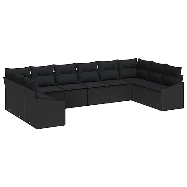 vidaXL Gartensofa-Set mit Speicher 10 Stk Schwarz Poly-Rattan 3355572 günstig online kaufen