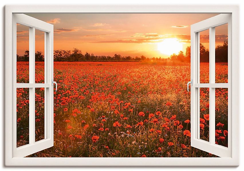 Artland Wandbild "Fensterblick Mohnblumenfeld" 1 Stk. tlg. als Leinwandbild günstig online kaufen