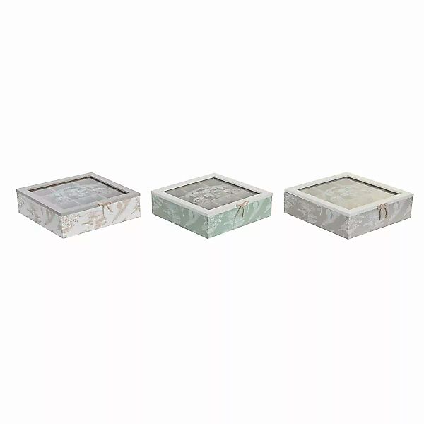 Teebox Dkd Home Decor Kristall Metall Mdf (24,5 X 24,5 X 6 Cm) (3 Stück) günstig online kaufen