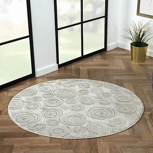 Heller Teppich rund mit Ornament Muster 120 cm Durchmesser günstig online kaufen