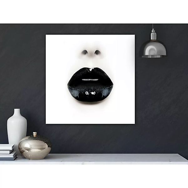 Leinwandbild Schwarzes Gold - Fotogesicht mit extravagantem Lippen-Make-up günstig online kaufen