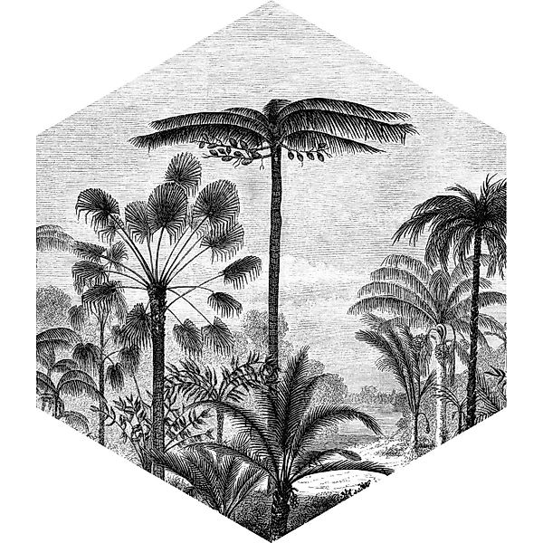 ESTAhome Wandtattoo Tropische Landschaft Mit Palmen Schwarz-Weiß 70 x 81 cm günstig online kaufen