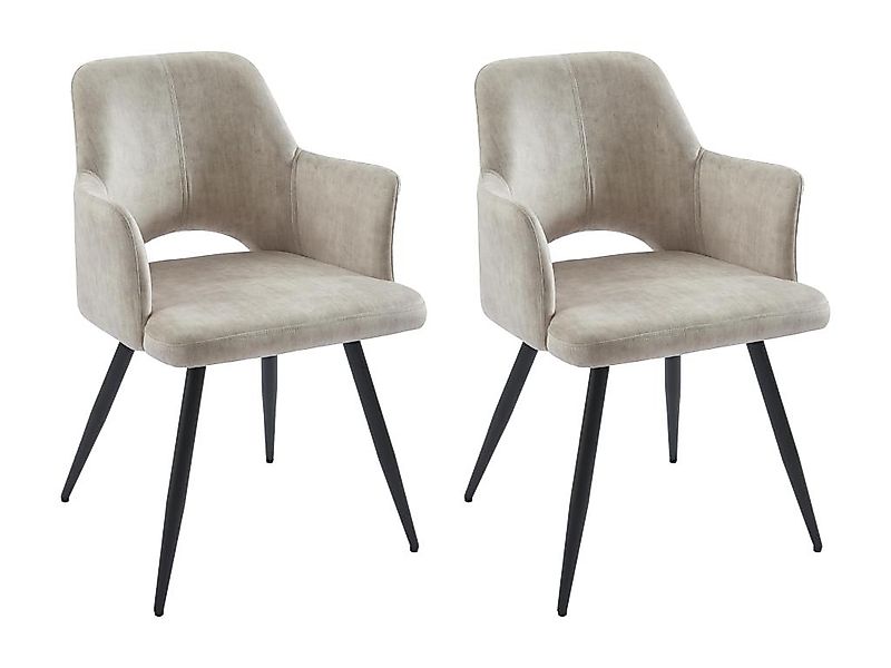 Stuhl mit Armlehnen - 2er-Set - Stoff & schwarzes Metall - Beige - KADIJA günstig online kaufen