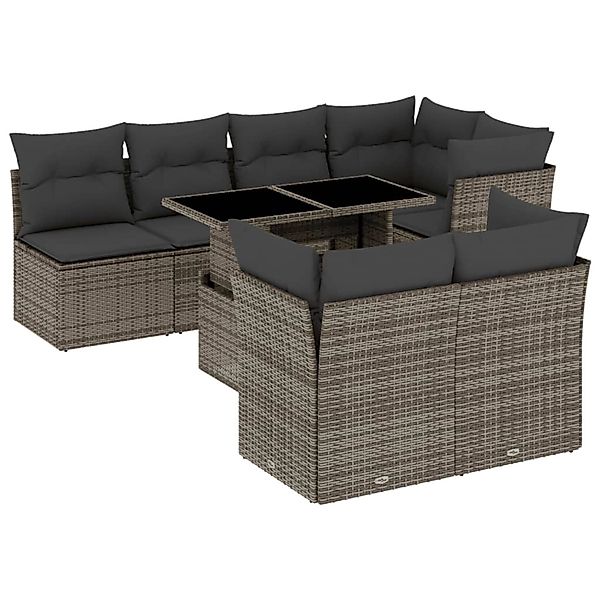 vidaXL 8-Tlg Garten-Sofagarnitur mit Kissen Grau Poly Rattan 3266410 günstig online kaufen