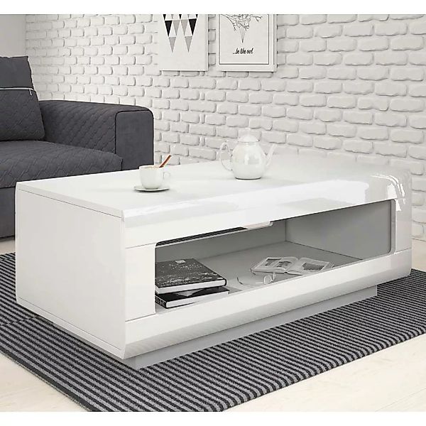 Hochglanz Wohnzimmer Tisch in Weiß 110 cm breit - 60 cm tief günstig online kaufen