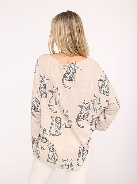 Zwillingsherz Langarmshirt ""Katze"", One Size, V-Neck, Langarm, Katzen-Mot günstig online kaufen