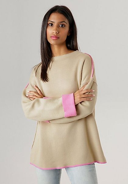 Aniston SELECTED Strickpullover mit rosafarbenen Zierkanten günstig online kaufen
