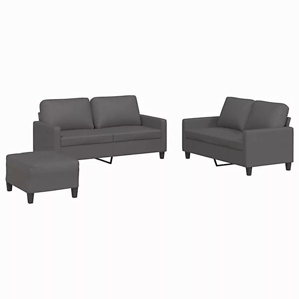 vidaXL Sofa 3-tlg. Sofagarnitur mit Kissen Grau Kunstleder günstig online kaufen