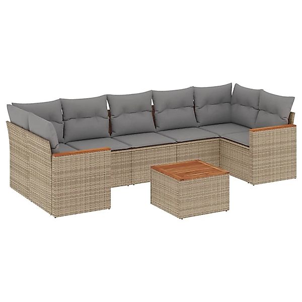 vidaXL 8-Tlg Garten-Sofagarnitur mit Kissen Beige Poly Rattan 3225814 günstig online kaufen