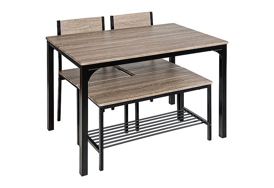 COSTWAY Esstisch, 4-tlg. mit 2 Stühlen, 1 Bank & Aufbewahrungsregal, Grau günstig online kaufen