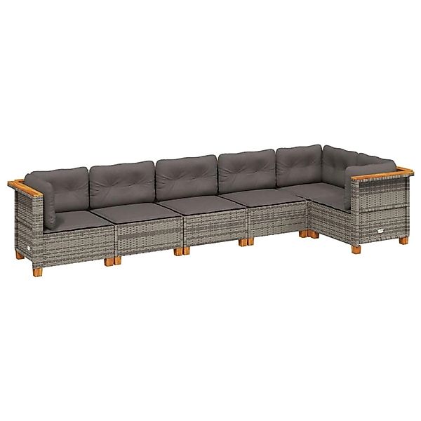 vidaXL 6-Tlg Garten-Sofagarnitur mit Kissen Grau Poly Rattan 3261846 günstig online kaufen