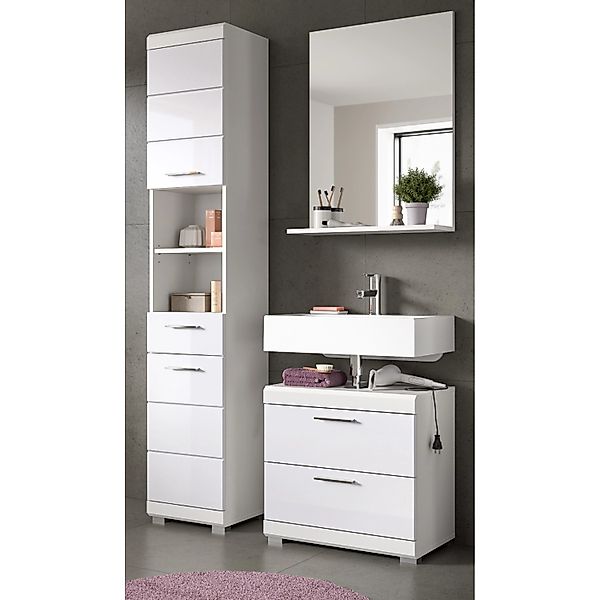 Inn.Furn Badmöbel Set 3-teilig in Weiß Hochglanz mit Spiegel Shawn günstig online kaufen