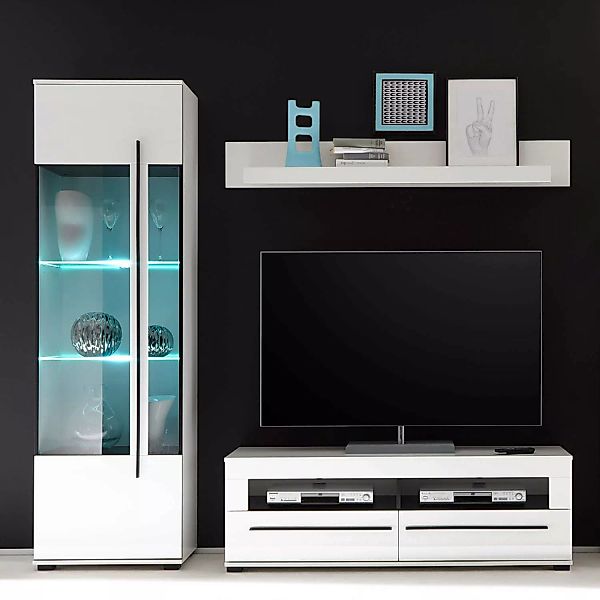 TV-Wohnwand COLORADO-61 in weiß Hochglanz und schwarzen Relinggriffen mit V günstig online kaufen
