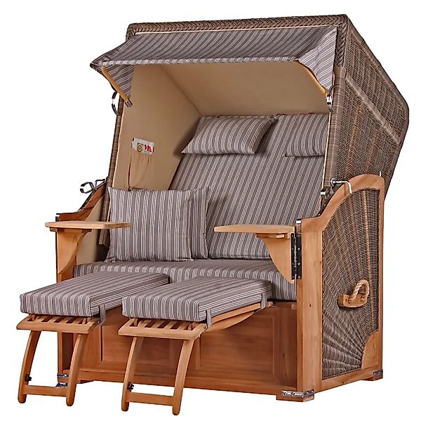 bene,iving Strandkorb Komplettset Schaalsee Teak PE grau Modell 501 günstig online kaufen