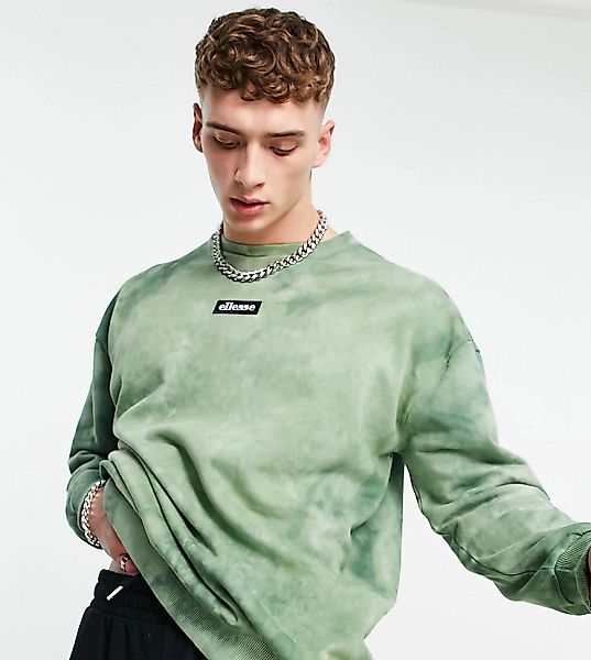 ellesse – Sweatshirt mit Batikmuster in Khaki-Grün günstig online kaufen