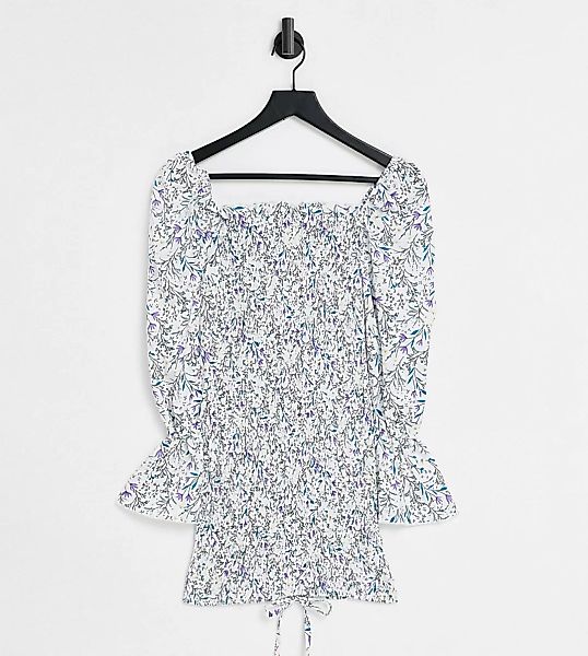 Parisian Petite – Vorne gebundenes Bodycon-Kleid mit Blumenprint-Blau günstig online kaufen