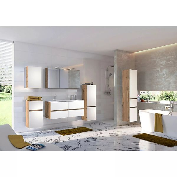 Held Möbel Waschtisch-Set Bari 120 cm x 200 cm x 47 cm Eiche-Weiß günstig online kaufen