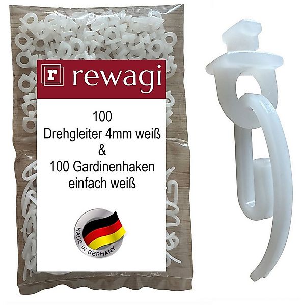 rewagi Gardinengleiter 100 Drehgleiter & 100 Gardinenhaken einfach, für Gar günstig online kaufen
