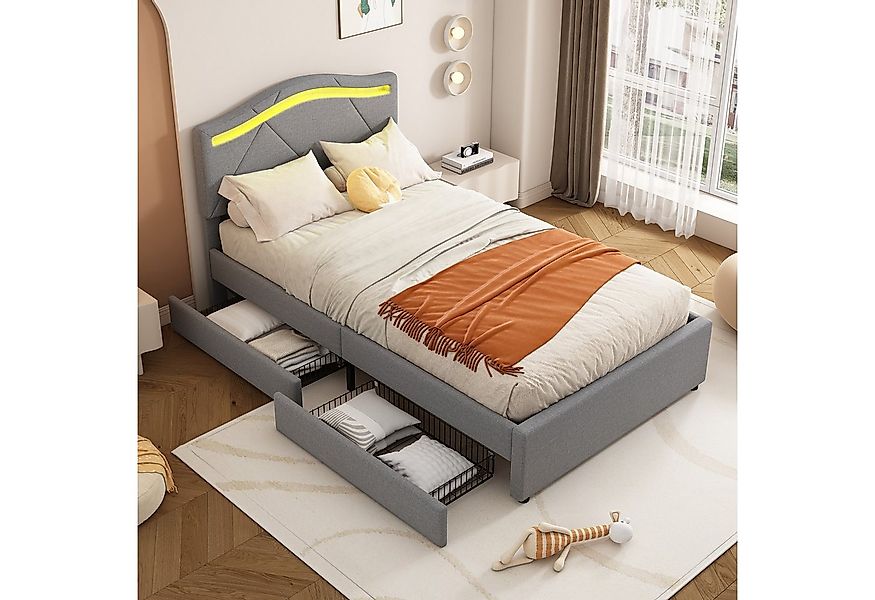 Flieks Polsterbett, LED Einzelbett 90x200cm mit 2 Schubladen und verstellba günstig online kaufen