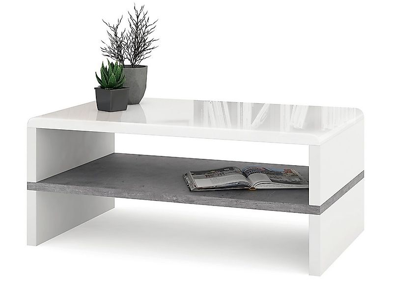 Mazzoni Couchtisch Design Rock Tisch Weiß Hochglanz / Beton Wohnzimmertisch günstig online kaufen