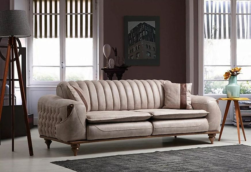 JVmoebel Chesterfield-Sofa Beige Dreisitzer Chesterfield Couch Polster Möbe günstig online kaufen