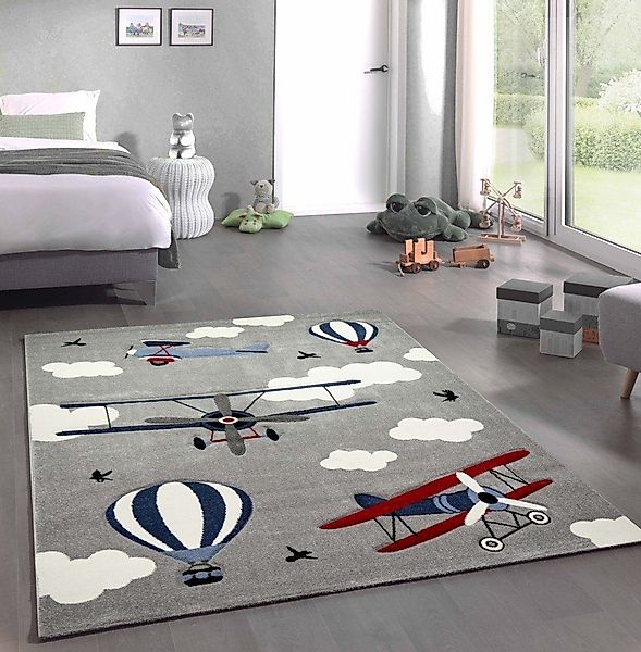 Carpetia Kinderteppich Teppich Kinderzimmer Flugzeuge Doppeldecker günstig online kaufen