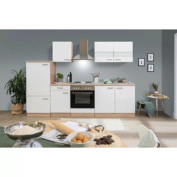 Respekta Küchenzeile ohne E-Geräte LBKB270ESW 270 cm Weiß-Eiche Sonoma Säge günstig online kaufen