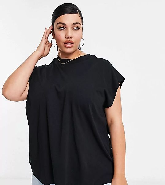 ASOS DESIGN Curve – Kastenförmiges, ärmelloses T-Shirt in Schwarz günstig online kaufen