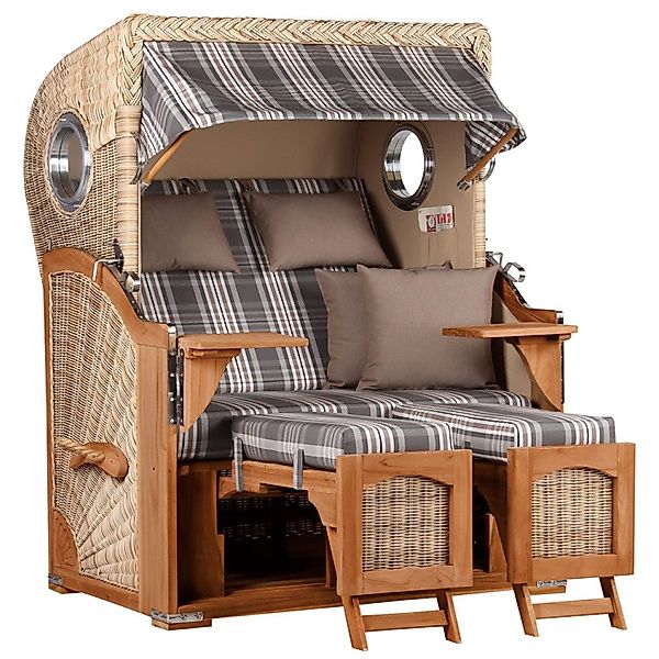 MR.DEKO Strandkorb Düne Bullauge Teak PE günstig online kaufen