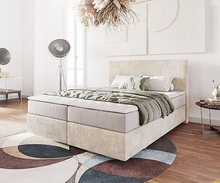 DELIFE Boxspringbett Dream-Well, Cord Beige 160x200 cm mit Taschenfederkern günstig online kaufen