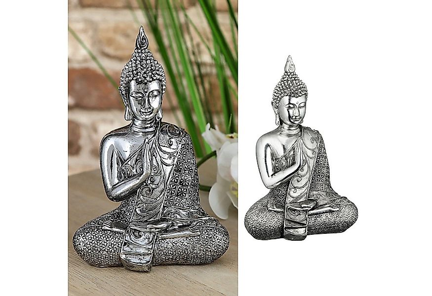 CEPEWA Dekofigur Buddha sitzend 12x17,5x7cm silber Polyresin Statue Skulptu günstig online kaufen