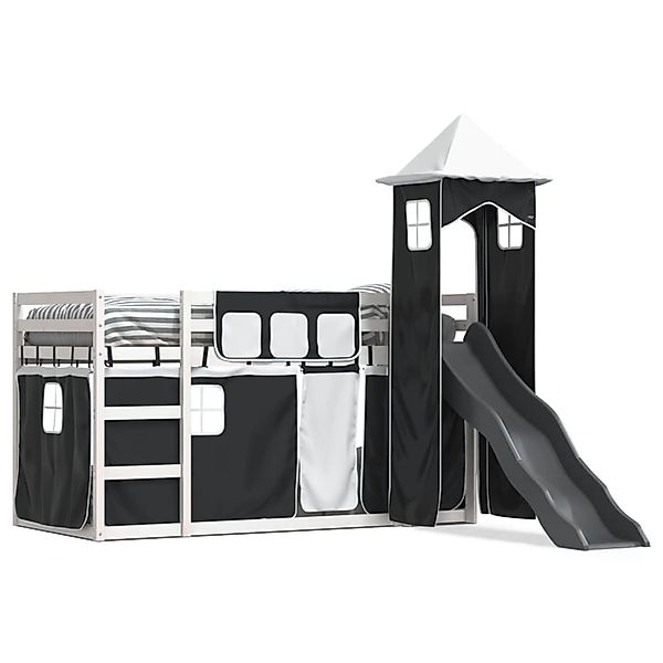 vidaXL Etagenbett mit Rutsche und Gardinen Weiß und Schwarz 90x200 cm 32841 günstig online kaufen