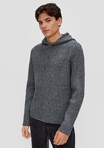 QS Longpullover Strickpullover Strick-Hoodie mit Rippstruktur günstig online kaufen