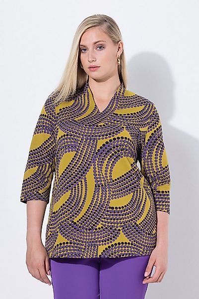 Ulla Popken T-Shirt Shirt Punkte Kelchkragen V-Ausschnitt 3/4-Arm günstig online kaufen