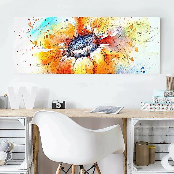 Glasbild Blumen - Panorama Painted Sunflower günstig online kaufen