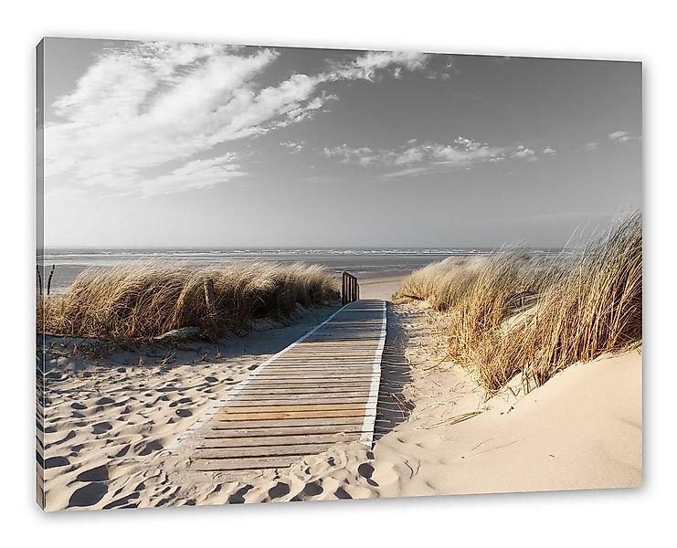 Pixxprint Leinwandbild Weg zum Strand durch die Dünen B&W Detail, Weg zum S günstig online kaufen
