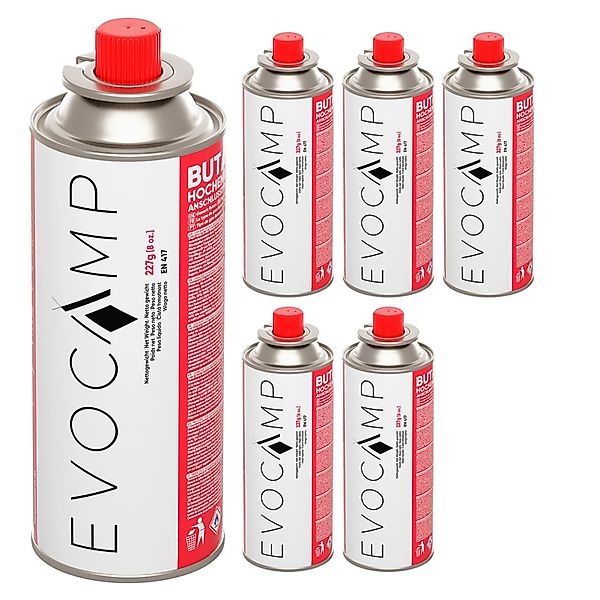 Evocamp Butan 6 Stück Gaskartusche 227g für Campingkocher Gasheizung und Un günstig online kaufen