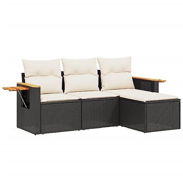 vidaXL 4-Tlg Garten-Sofagarnitur mit Kissen Schwarz Poly Rattan 3259144 günstig online kaufen