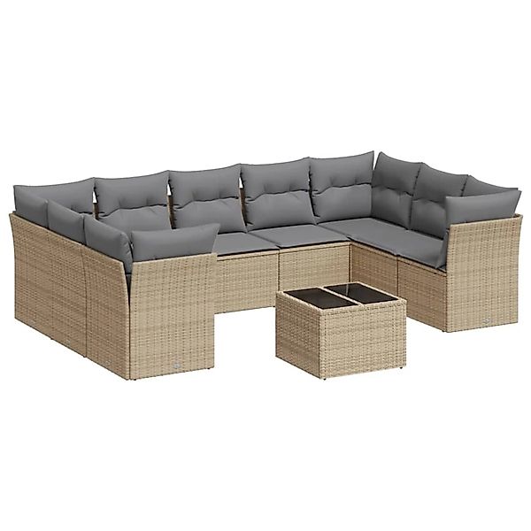 vidaXL 10-Tlg Garten-Sofagarnitur mit Kissen Beige Poly Rattan 3249978 günstig online kaufen