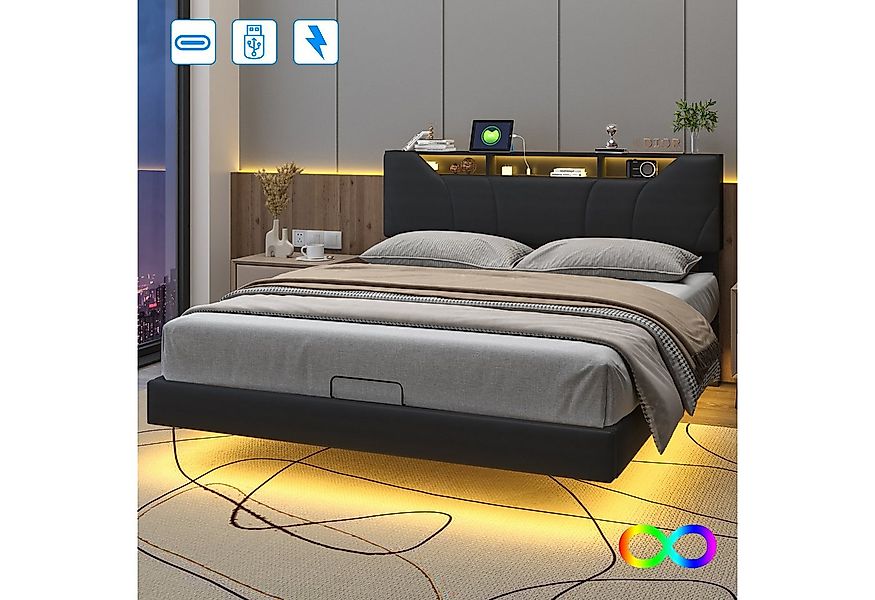 Furnishings Home Polsterbett Doppelbett mit LED Licht,Hydraulisch anhebbare günstig online kaufen