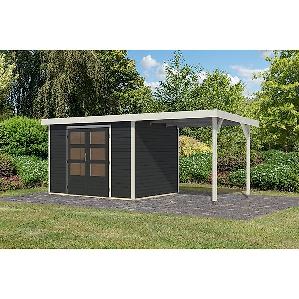 Karibu Gartenhaus Ernesto 4 C m. Anbaudach Anthrazit/Weiß 209 x 298 x 213 c günstig online kaufen