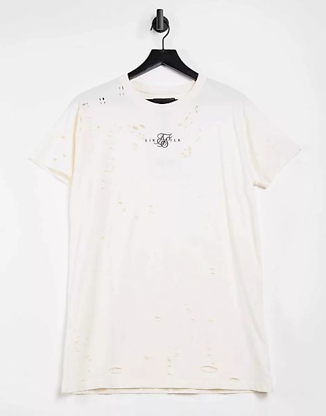 SikSilk – Distressed – T-Shirt in gebrochenem Weiß günstig online kaufen