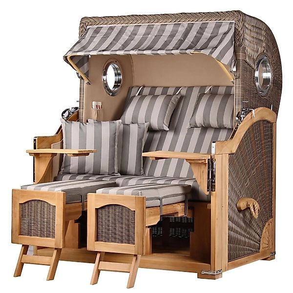 bene,iving Strandkorb Komplettset Ammersee Grande XL Teak Bullauge PE Grau günstig online kaufen
