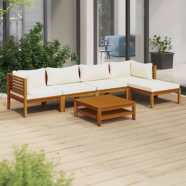 6-tlg. Garten-lounge-set Mit Creme Kissen Massivholz Akazie günstig online kaufen