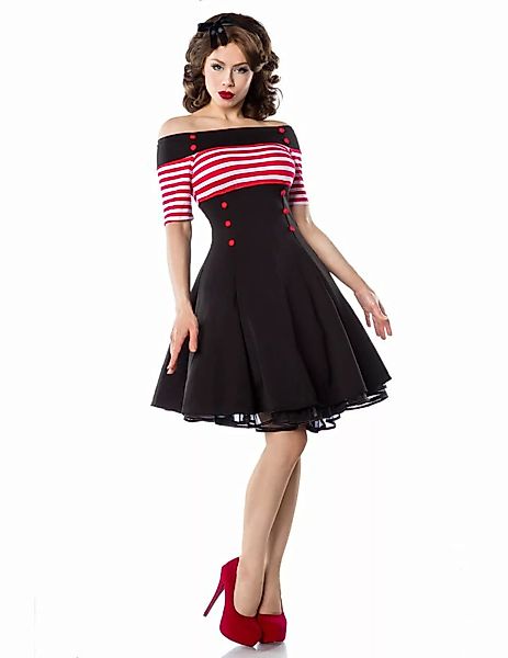 Schulterfreies Vintage Kleid mit kurzen Ärmeln von Belsira, rot XS günstig online kaufen