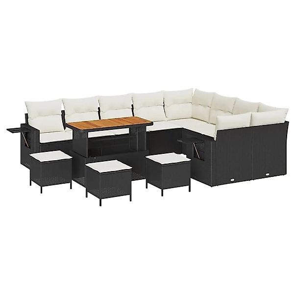 vidaXL Gartensofa-set mit Kissen 13-Tlg Schwarz und Creme Poly-Rattan 33637 günstig online kaufen