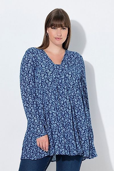 Ulla Popken Longbluse Bluse Blüten A-Linie Carré-Ausschnitt Langarm günstig online kaufen