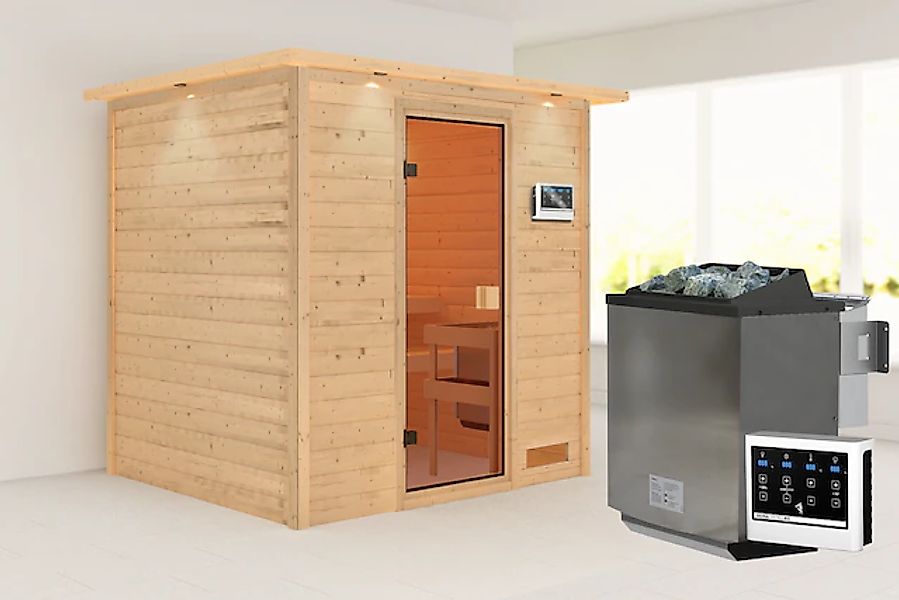 Karibu Sauna »"Ricky" mit bronzierter Tür und Kranz, naturbelassen« aus hoc günstig online kaufen